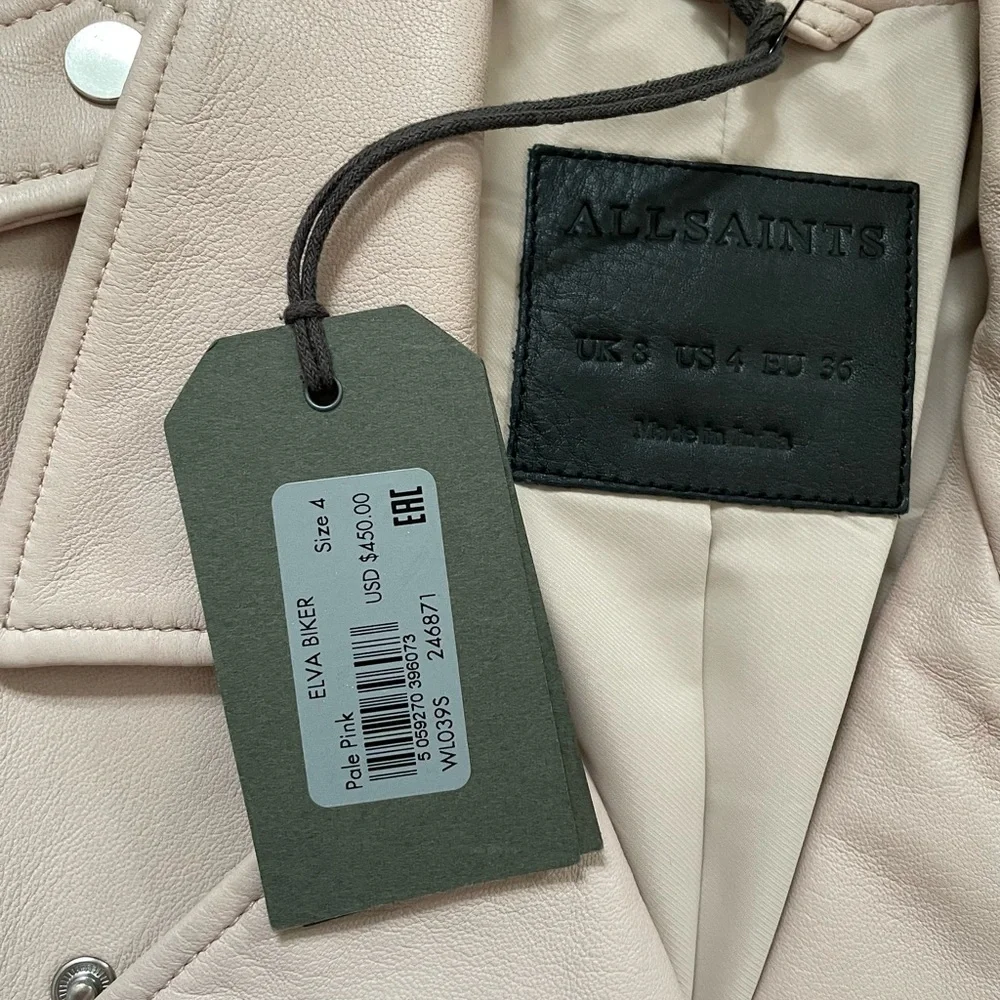 All saints blush pink leather Elva jacket - Picture 11 of 12